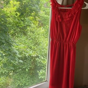 Red dress with ruffle collar